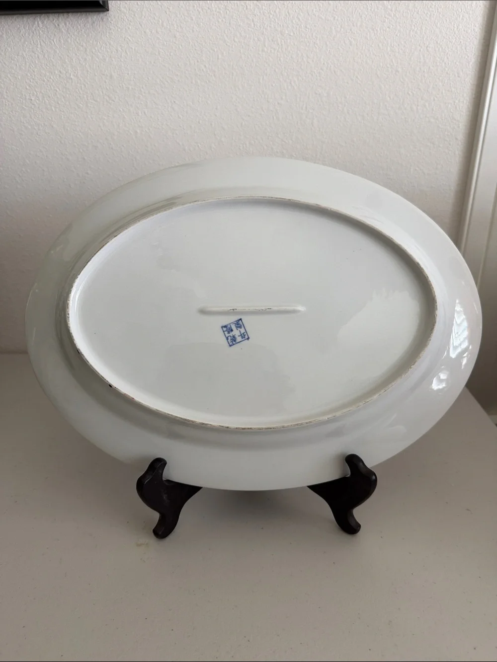 Blue and White Hand-Painted Oval Serving Tray Platter Court Ladies in Garden 14”